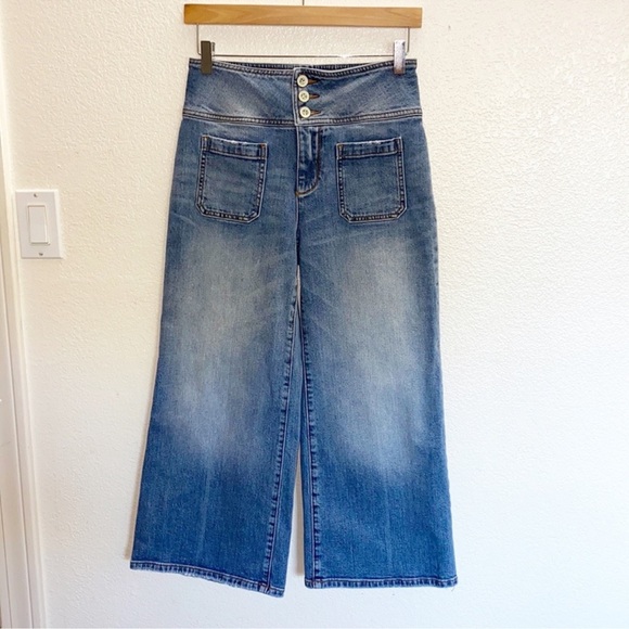 Pilcro & The Letterpress High Rise Wide Leg Cropped Triple Button Jeans - Picture 1 of 9